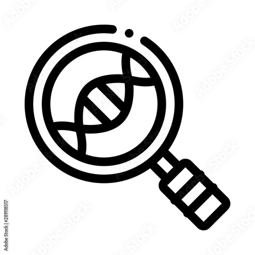 Magnifier Glass Molecule Lab Biomaterial Vector Icon Thin Line. Biology And Science Flasks, Bioengineering, Dna And Medicine Biomaterial Concept Linear Pictogram. Monochrome Contour Illustration