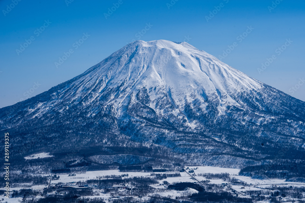Close up  Yotei Snow Mountain or little fuji in Niseko Hokkaido Japan