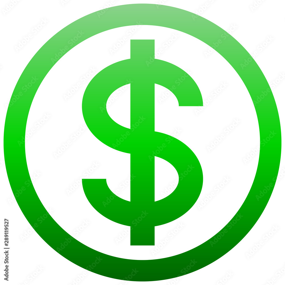 Dollar currency sign symbol - green simple inside of circle gradient, isolated - vector Dollar currency sign symbol - green simple inside of circle gradient, isolated - vector
