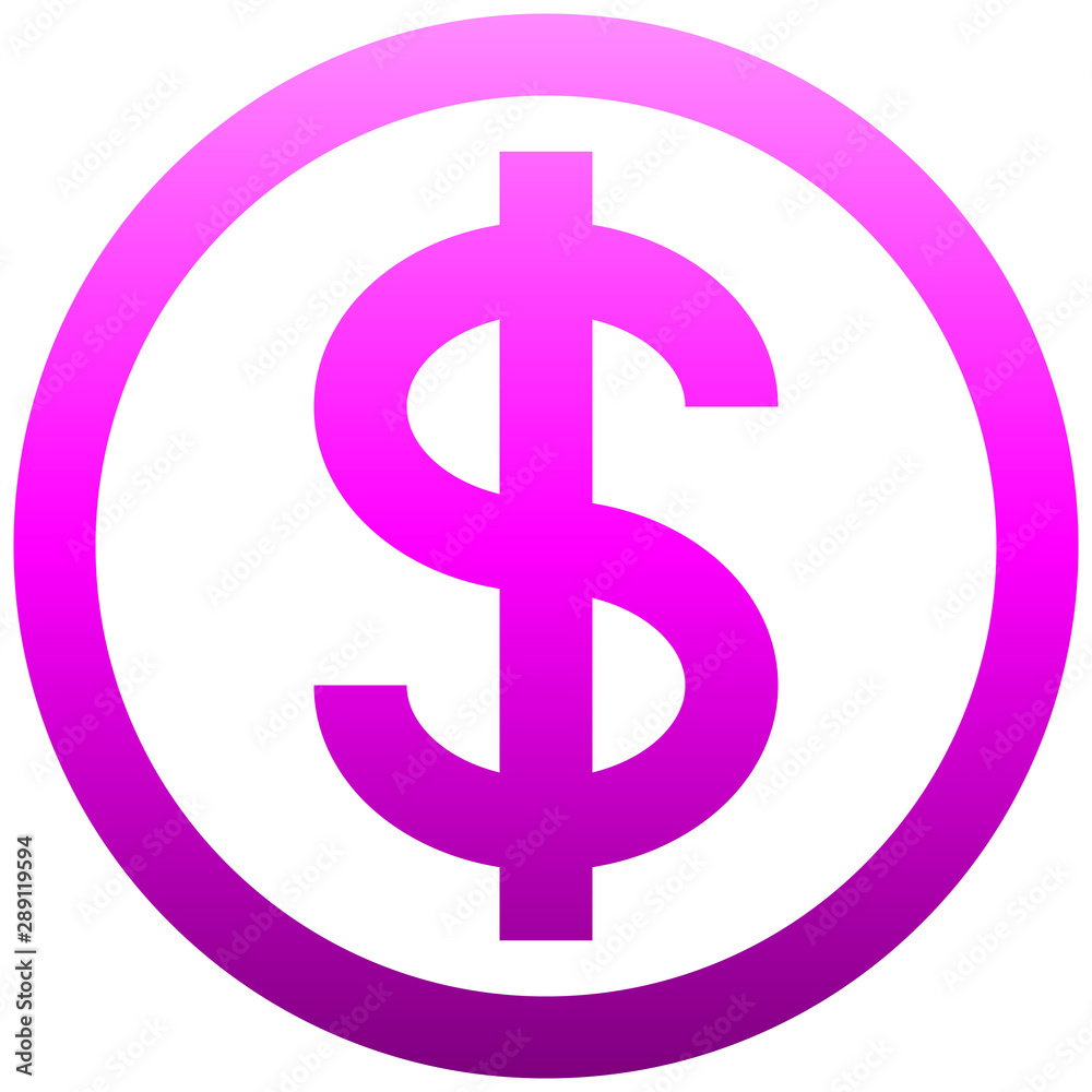 Dollar currency sign symbol - purple-pink simple inside of circle gradient, isolated - vector Dollar currency sign symbol - purple-pink simple inside of circle gradient, isolated - vector