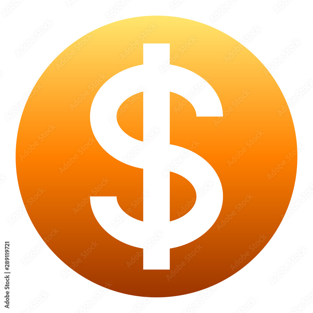 Dollar currency sign symbol - orange simple inside of circle gradient, isolated - vector Dollar currency sign symbol - orange simple inside of circle gradient, isolated - vector