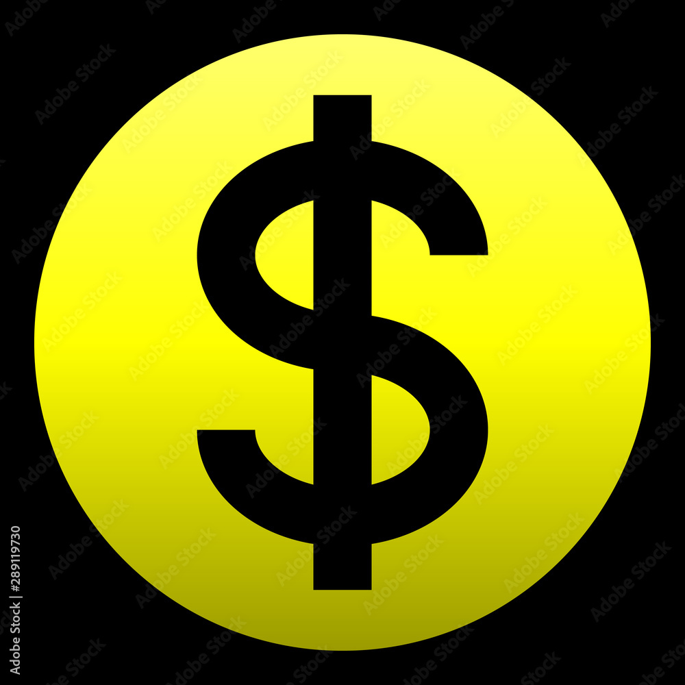 Dollar currency sign symbol - yellow simple inside of circle gradient, isolated - vector Dollar currency sign symbol - yellow simple inside of circle gradient, isolated - vector