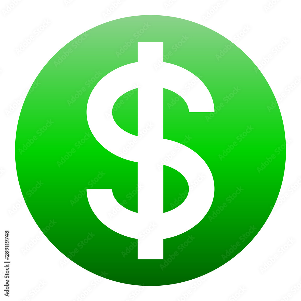 Dollar currency sign symbol - green simple inside of circle gradient, isolated - vector Dollar currency sign symbol - green simple inside of circle gradient, isolated - vector