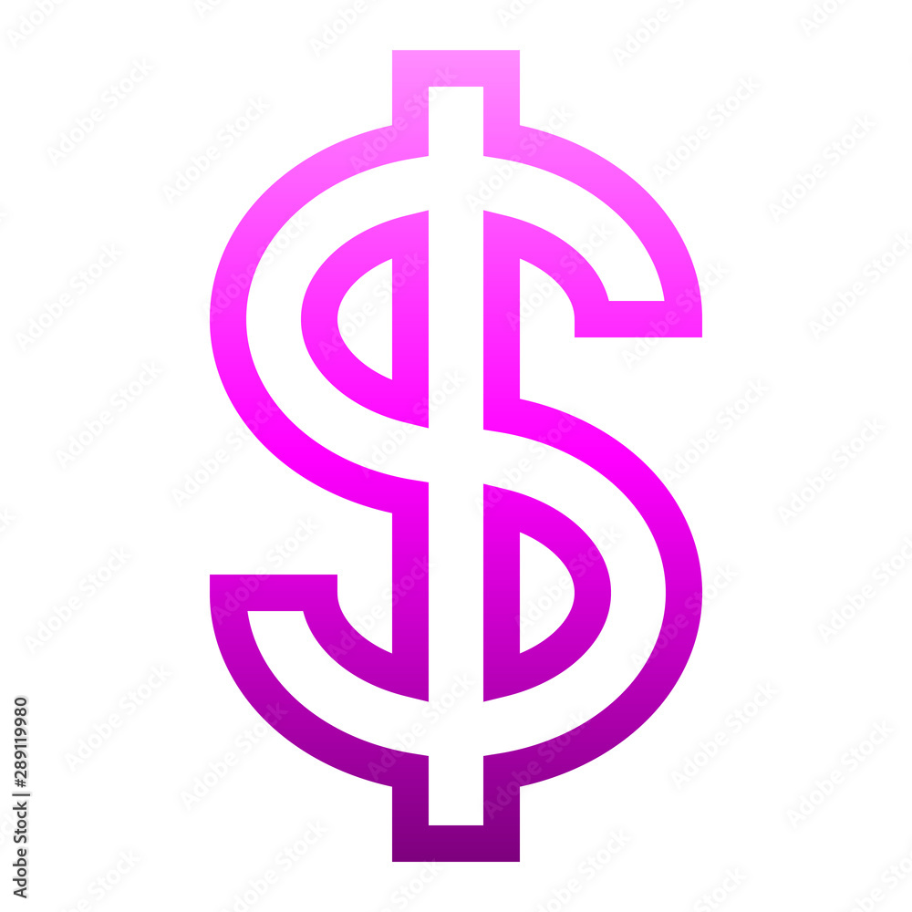 Dollar currency sign symbol - purple-pink simple outline gradient, isolated - vector Dollar currency sign symbol - purple-pink simple outline gradient, isolated - vector