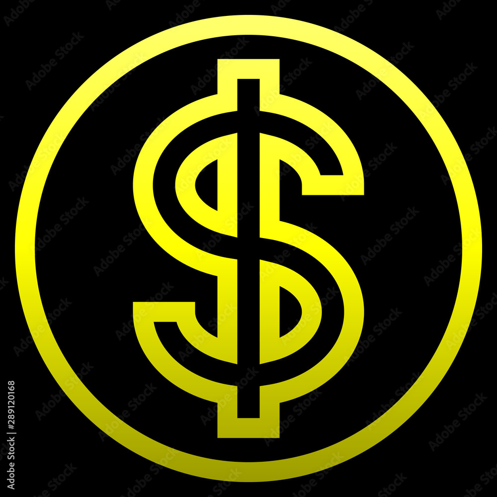 Obraz premium Dollar currency sign symbol - yellow simple outline inside of circle gradient, isolated - vector