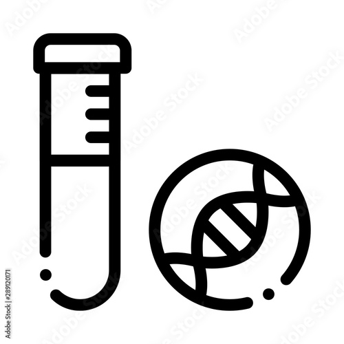 Glass Vial With Liquid Biomaterial Vector Icon Thin Line. Biology And Science Flasks, Bioengineering, Dna And Medicine Vaccine Biomaterial Concept Linear Pictogram. Monochrome Contour Illustration