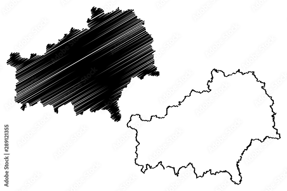 Gomel Region (Republic of Belarus, Byelorussia or Belorussia, Regions of Belarus) map vector illustration, scribble sketch Homyel Voblasc map