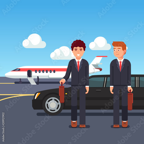 Rich business man coming from private plane