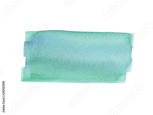 Hand painted abstract Watercolor Wet turquoise, green and blue brush stroke isolated on white background.