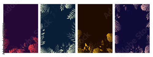 Collection of A4 poster template. Abstract tropical floral background. Monstera flower. Vector illustration