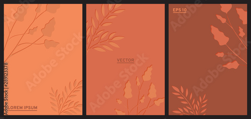 Modern template poster with simple leaves and floral elements . Orange colors. Vector illustration EPS 10