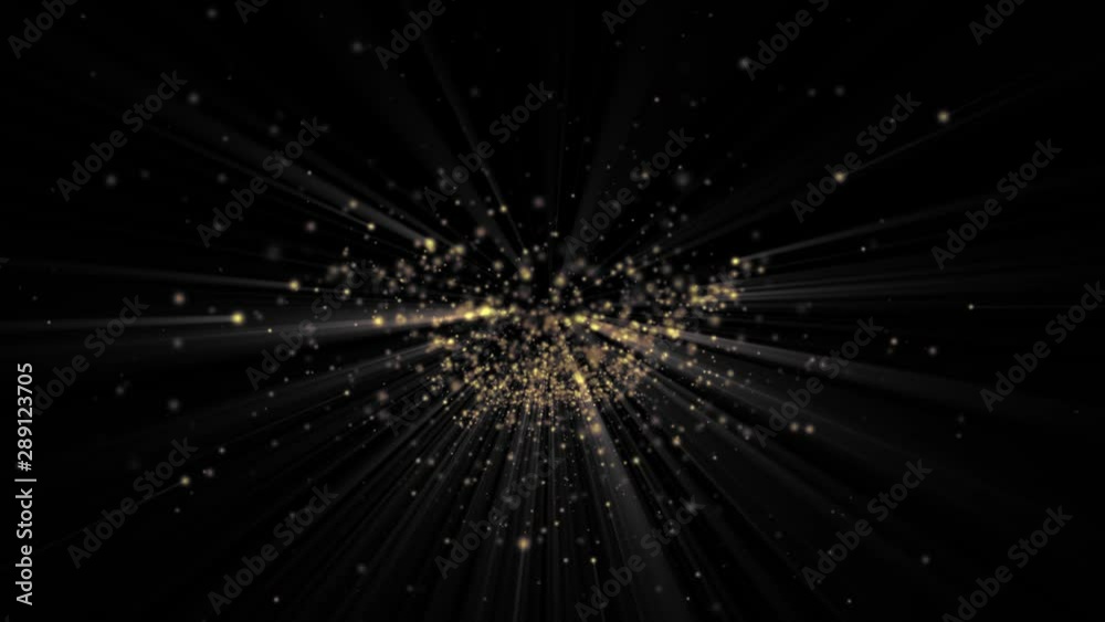 Abstract glittering motion background with shining gold particles and strokes of stars sparks.