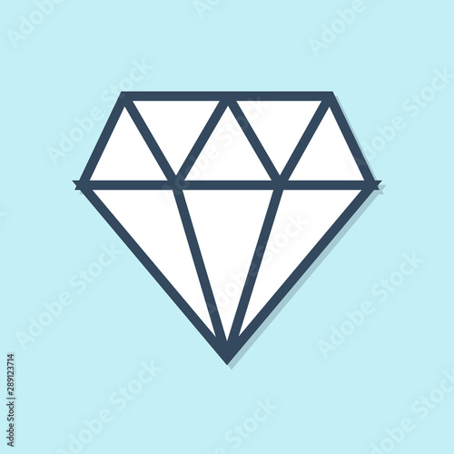 Blue line Diamond icon isolated on blue background. Jewelry symbol. Gem stone. Vector Illustration