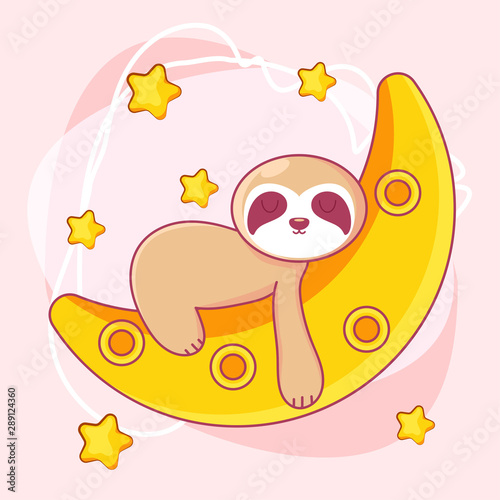 hand drawn cute lazy sloth with pattern set