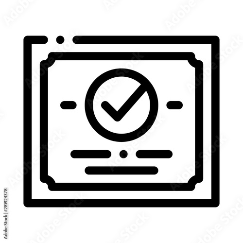 Certificate Diploma With Approved Mark Vector Icon Thin Line. Approved Sign On Carton Box, Computer Monitor And Smartphone Display Concept Linear Pictogram. Monochrome Contour Illustration