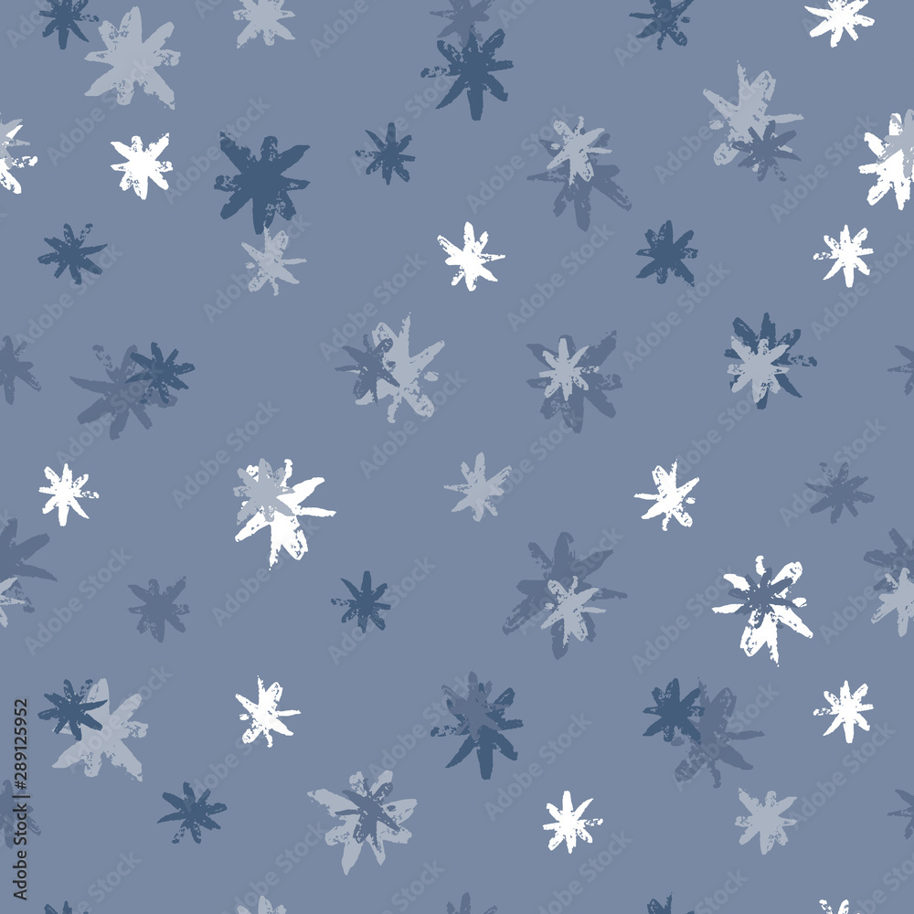 Hand drawn winter snowflakes seamless pattern. Ink stains star wallpaper on blue background. Vector illustration Hand drawn winter snowflakes seamless pattern. Ink stains star wallpaper on blue background. Vector illustration