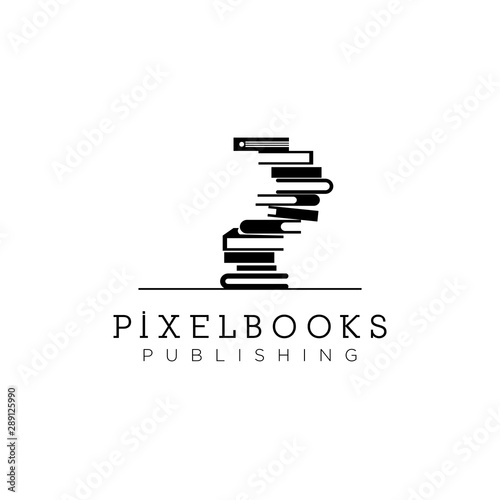 letter P logo from a stack of books that makes pixel lines