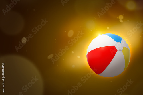 3d rendering of striped beach ball on gradient gold-brown bokeh background with copy space. © gearstd