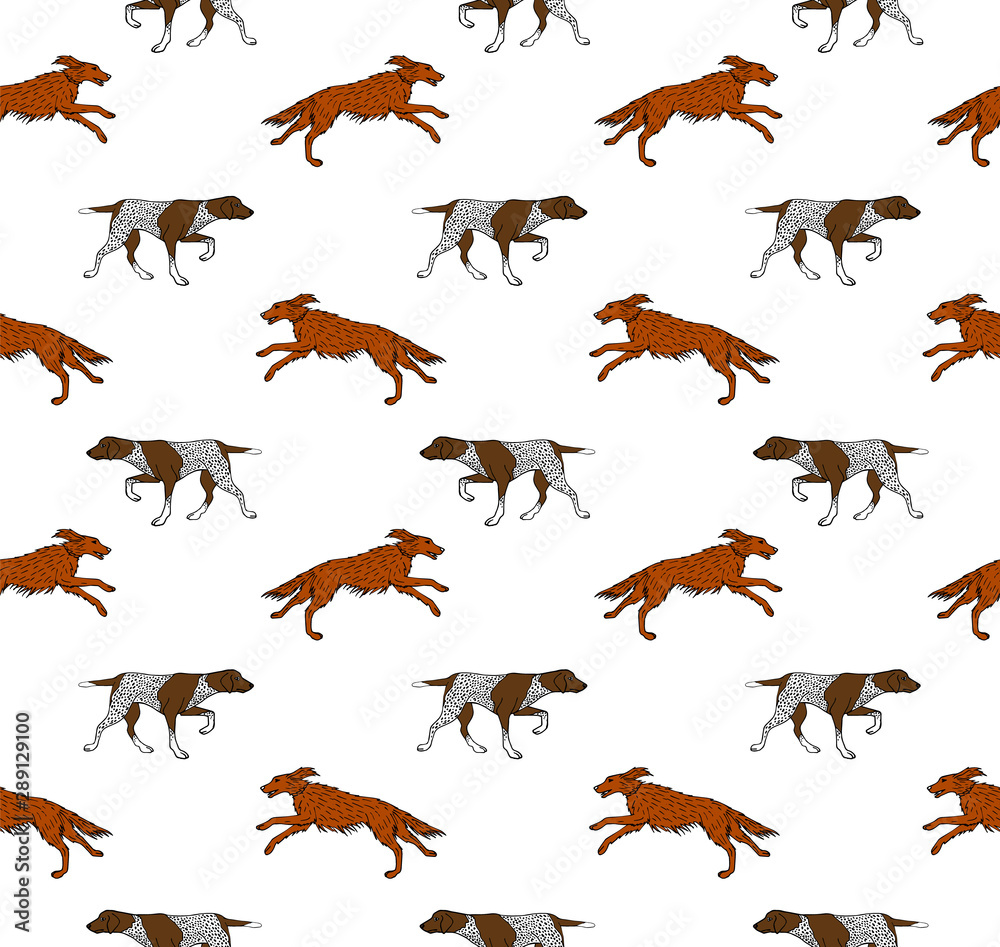 Vector seamless pattern of hunting dog isolated on white background Vector seamless pattern of hunting dog isolated on white background