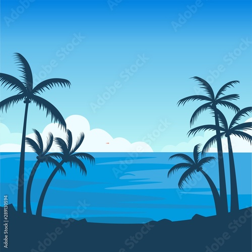 FLAT DESIGN VIEW OF SEA EDGE AND COCONUT TREE