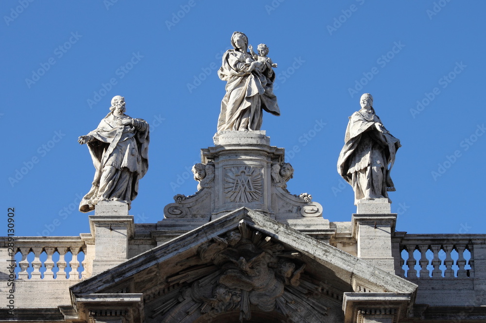 Statues on top of Saint Mary Major Basilica in Rome, Italy