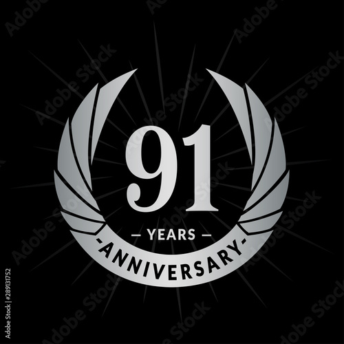 91 years anniversary celebration logotype. Elegant anniversary design. Ninety-one years logo.