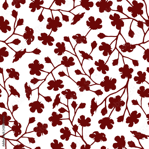 Vector flower red seamless pattern on white background