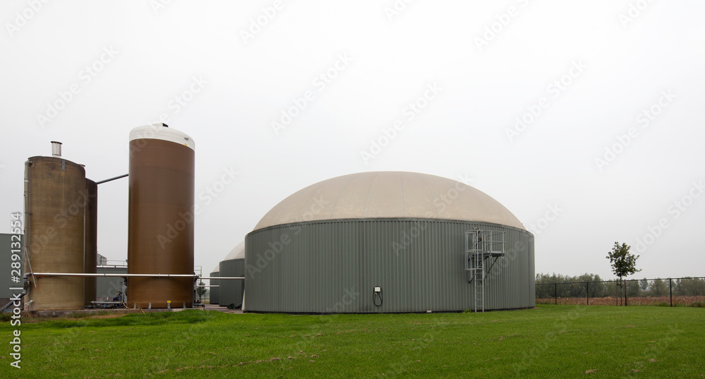 Biogas containers. Silos. Green energy. Gas production. Manure gas