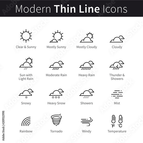 Weather forecast infographic icons set with sky and clouds conditions, temperature