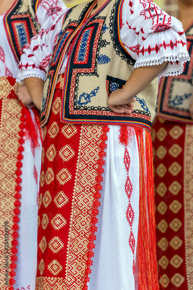 Detail of traditional Romanian folk costume for woman Stock Photo