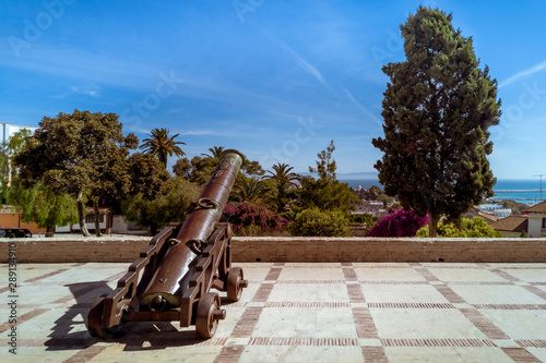 The cannons of the terrace of the lazy in Tangier, north of Morocco with view on the Straits of Gibraltar
