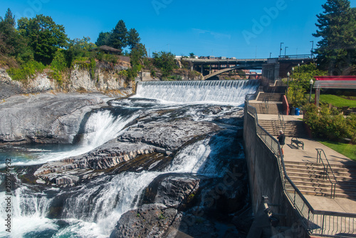 Dramatic View of the Lower Spokane River Falls from the Sky-Ride Gondola