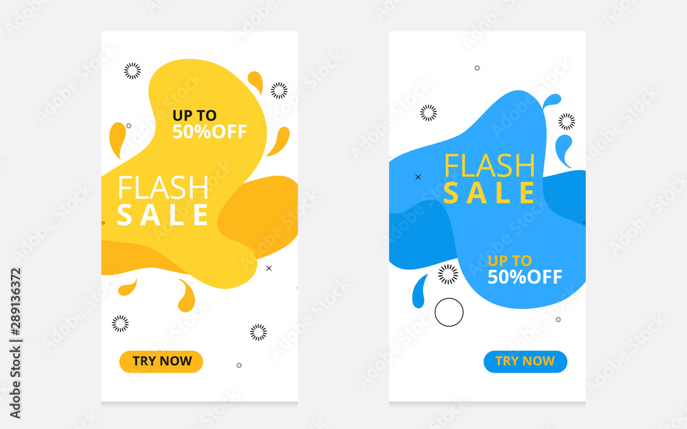 Fototapeta premium Set of flash sale banners with dynamic modern liquid mobile concept