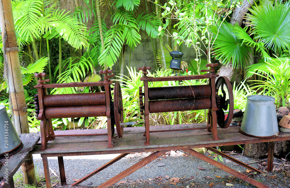 exhibit, old iron mechanism in the park