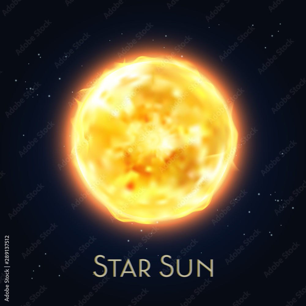 Sun star icon. Flare, fire of solar system sphere - obrazy, fototapety, plakaty 
