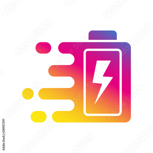 Quick and fast battery charging icon with thunder sign. Quick Charge logo. Vector Illustration. EPS 10.