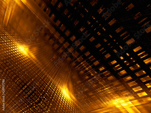 Abstract golden glowing grid - digitally generated image 3d illustration