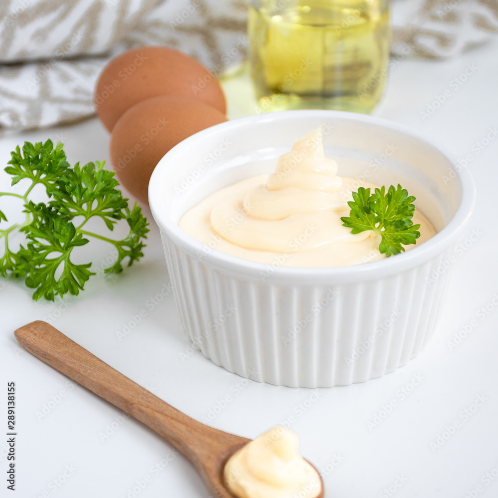 Freshly made homemade mayonnaise on a family recipe. Freshly made homemade mayonnaise on a family recipe.