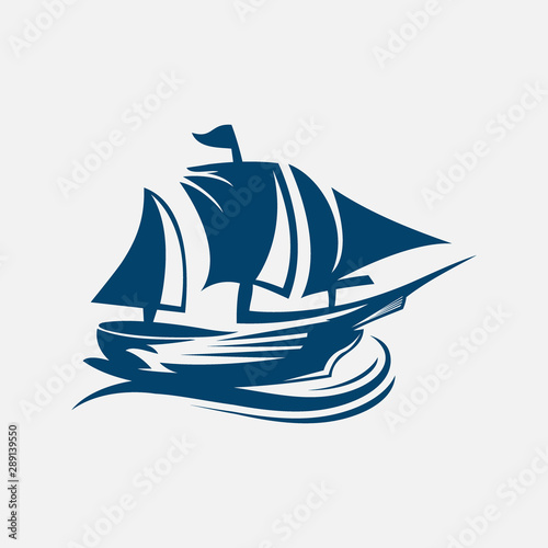 Sailing ship or frigate warship vector isolated icons set. Navy or maritime transport symbol