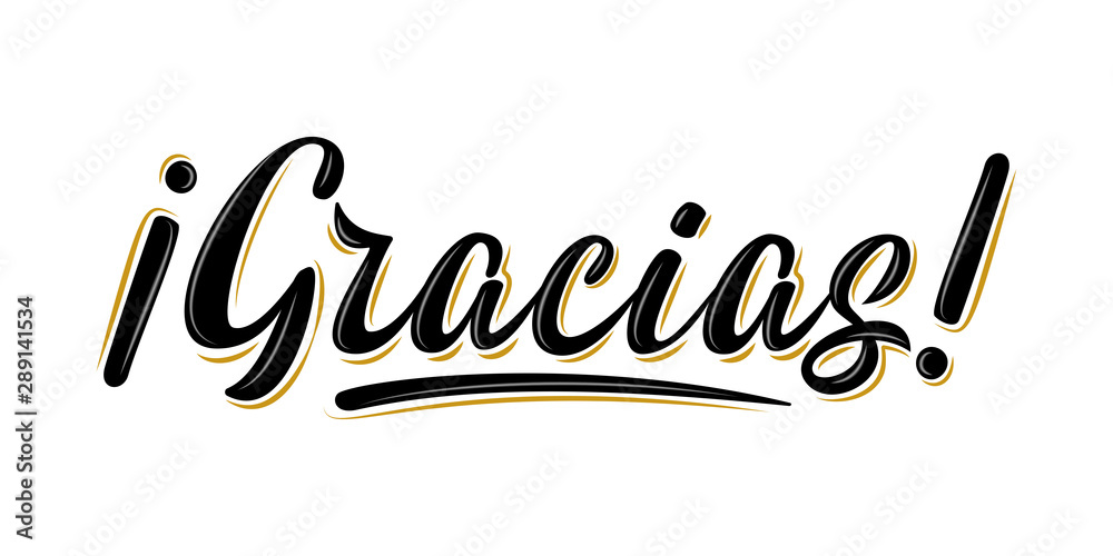 Vector lettering Gracias. Handwritten modern brush lettering Gracias! on white. Text in spanish for invitation, T-shirt print design, postcard, banner, motivation poster, web, icon. Isolated vector