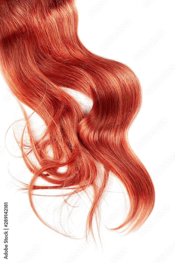 Red hair straightening isolated on white background