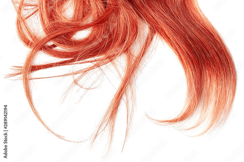 Red hair straightening isolated on white background