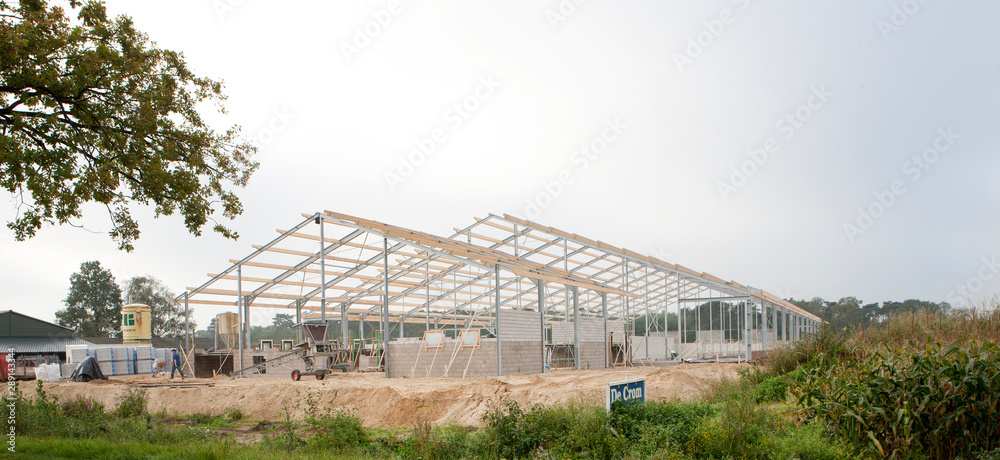 Building site. Building a cattle stable. Construction site. Netherlands