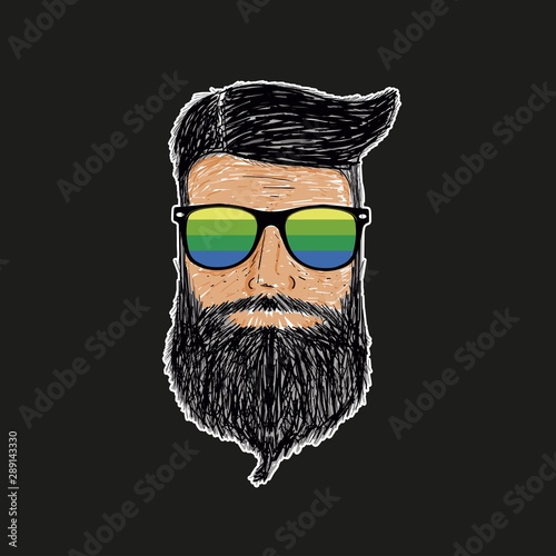 beard hipster men illustrated glasses retro vintage cool design