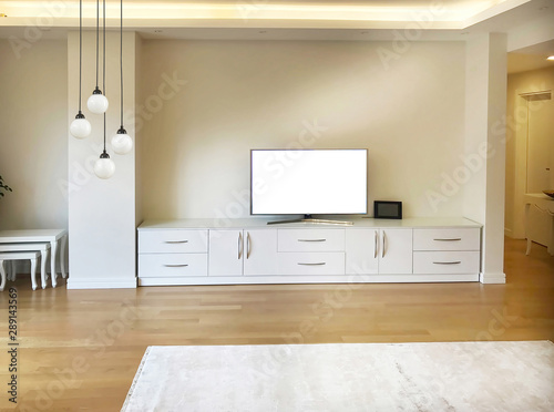 modern living room interior design television unit and lamp