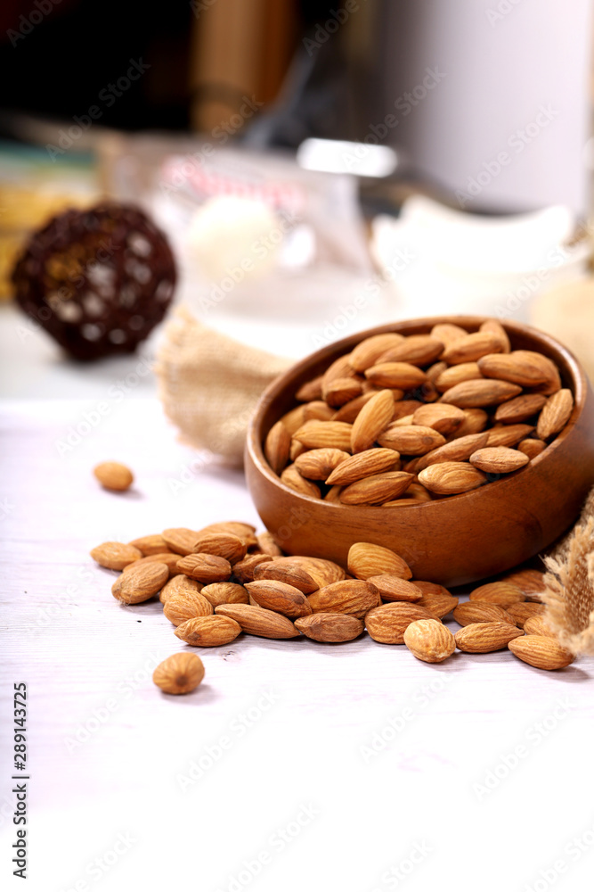 Almond. Almond nuts, close-up isolated on a white background Almond. Almond nuts, close-up isolated on a white background