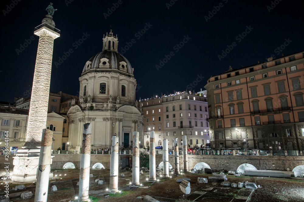 Imperial ifori in Rome at night, Italian history and culture