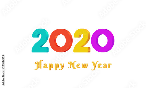2020 Happy New Year text design with colorful 3d numbers on white background. Holiday banner, poster, greeting card or invitation template. Year of the rat. Copy space. Vector illustration