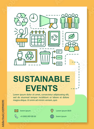 Sustainable event poster template layout. Environment protection meeting. Banner, booklet, leaflet print design with linear icons. Zero waste event. Vector brochure page layouts for advertising flyers