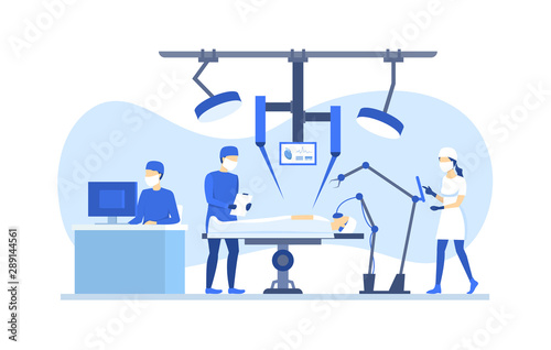 Cartoon Color Characters People Robotic Surgery Concept. Vector